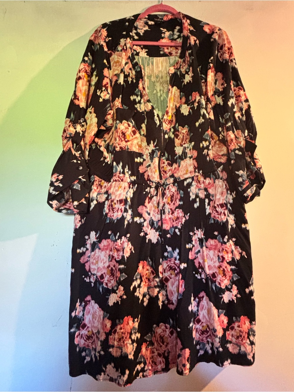 Torrid Black Floral Midi Dress with Pink Rose Print